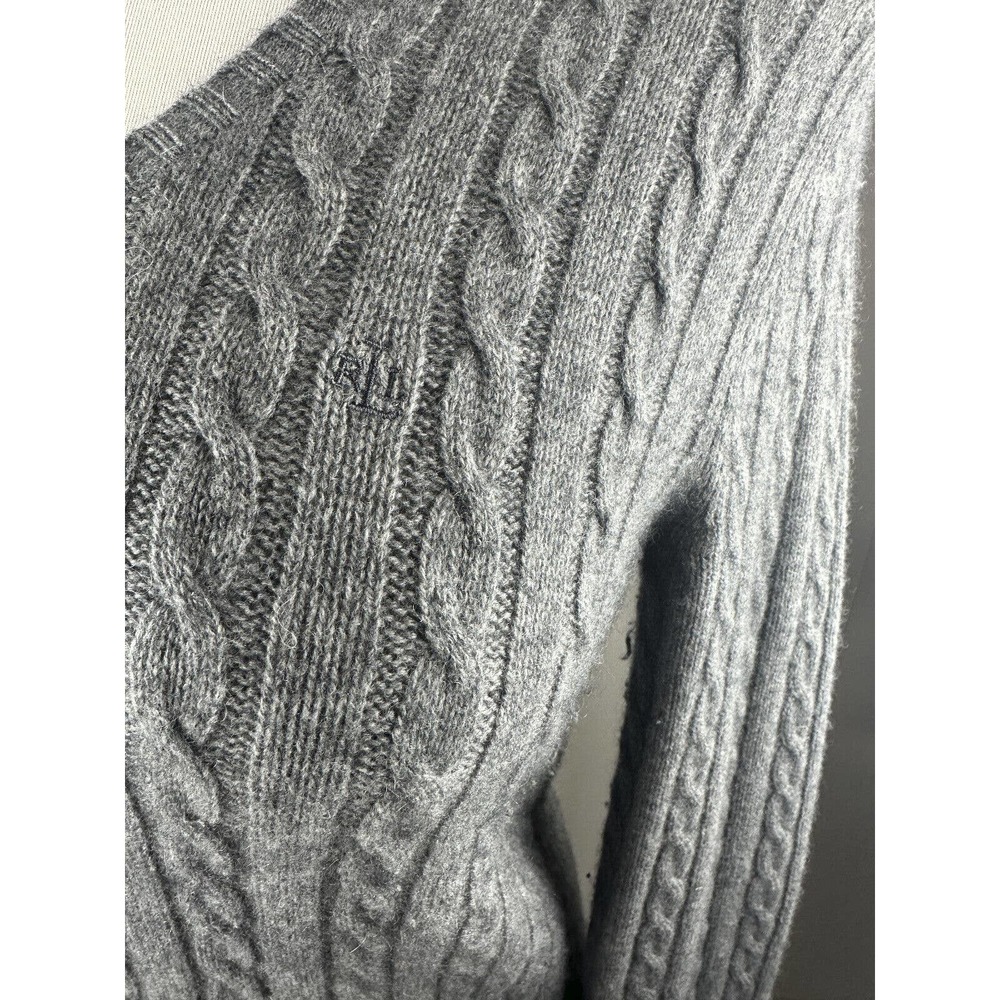 Vtg Lauren Ralph Lauren Cashmere V-Neck Pullover Sweater Gray Women's Medium - Picture 9 of 14